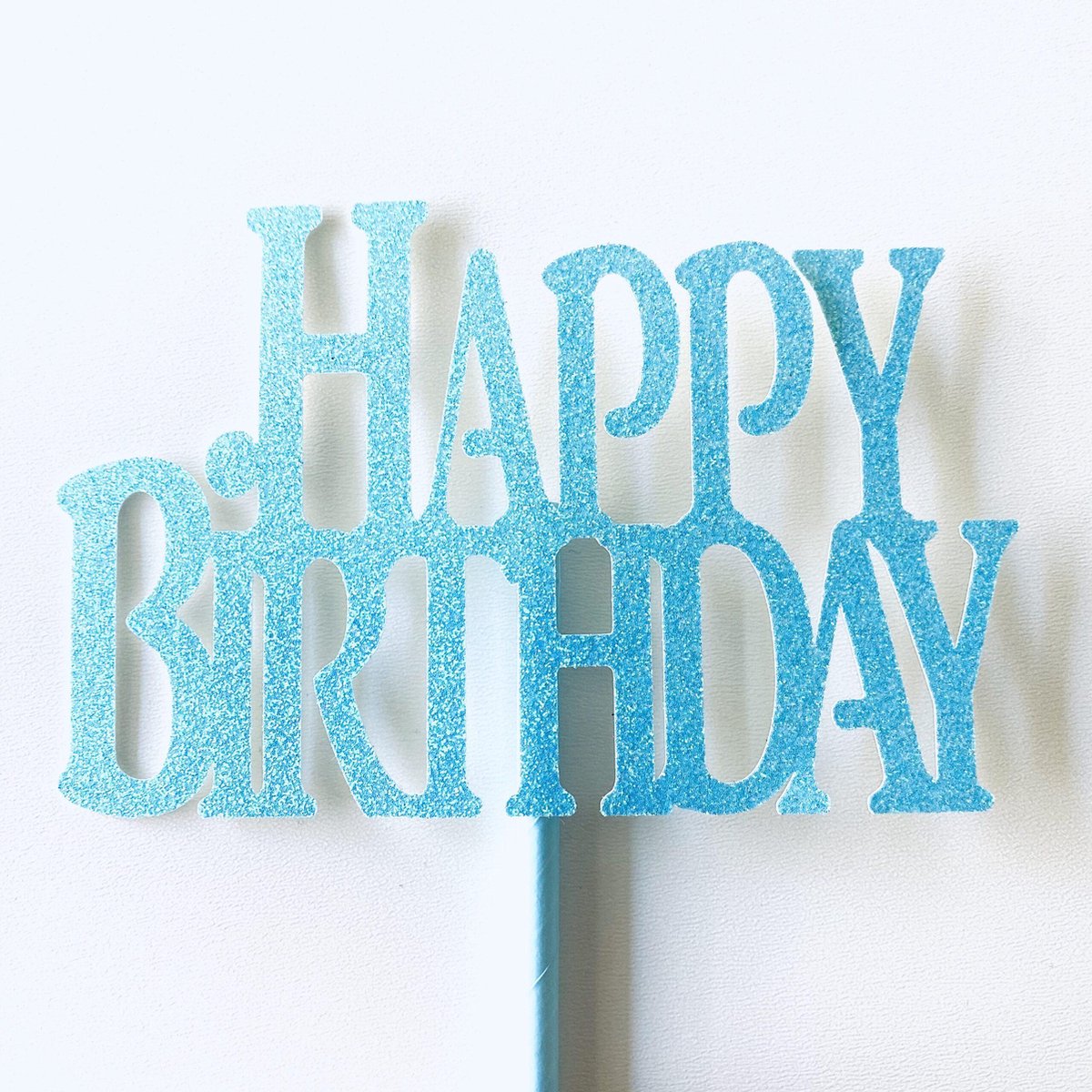 Taarttopper| Cake topper |Happy Birthday| Verjaardag| Licht blauw glitter|14 cm| karton